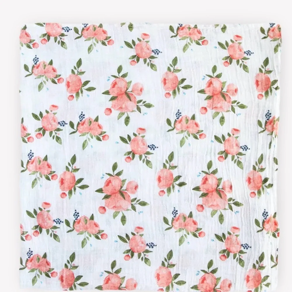 little unicorn Cotton Muslin Swaddle Blanket - Watercolor Roses